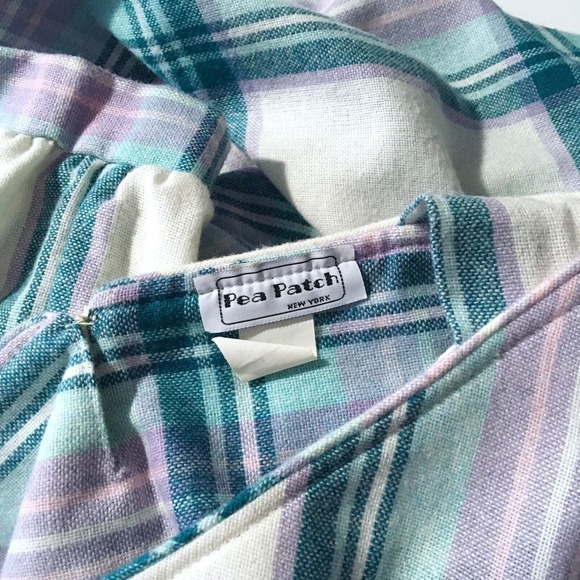 80s Teal & Lilac Plaid Wool Dress | Puff Sleeve Cottagecore Pastel Aesthetic | S - Picture 8 of 8